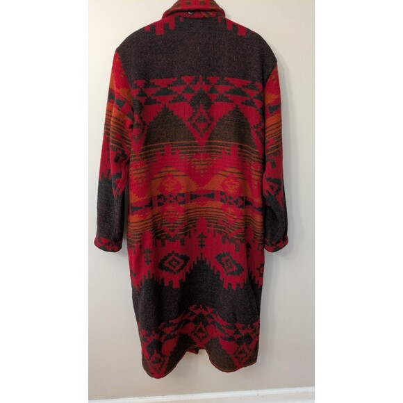 Vintage 90s Woolrich Womens Southwest Wool Trench Coat Large Aztec Long Duster - Picture 6 of 12